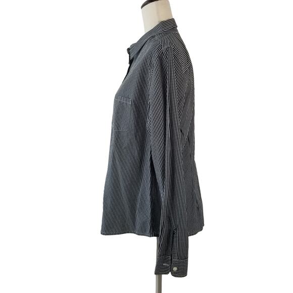 Talbots Black White Check Button Down Long Sleeve Top Size Large - Picture 3 of 4